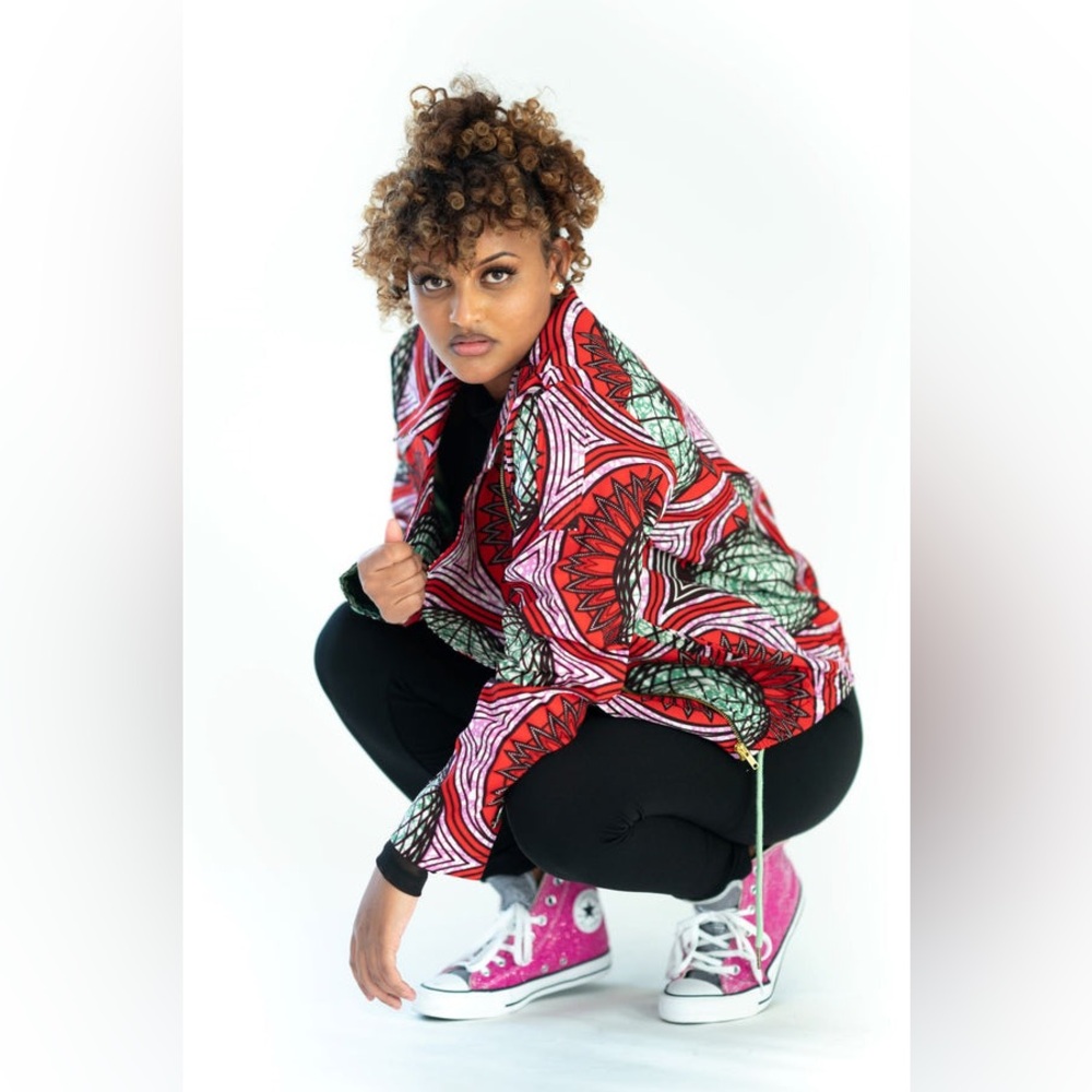 Swiss Brand “Brown-Skin.ch” Keep Riding Neon African Wax Print Bomber Jacket - Picture 5 of 15